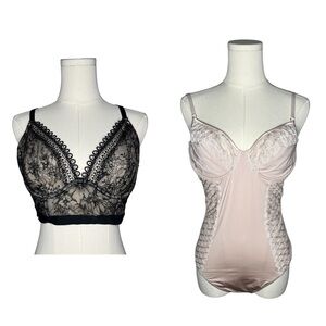 Cosabella Nude Envy Underwire Teddy & VS Black Lace Very Sexy Plunge Bra 36C